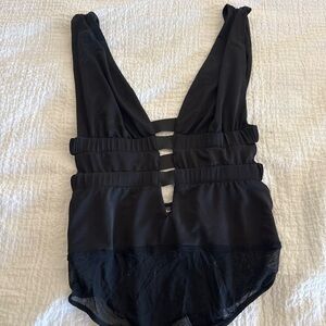 Caribbean Queen Black Strappy Plunge Bodysuit